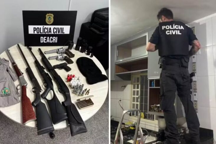 Armas, munição e farda da PM foram apreendidas