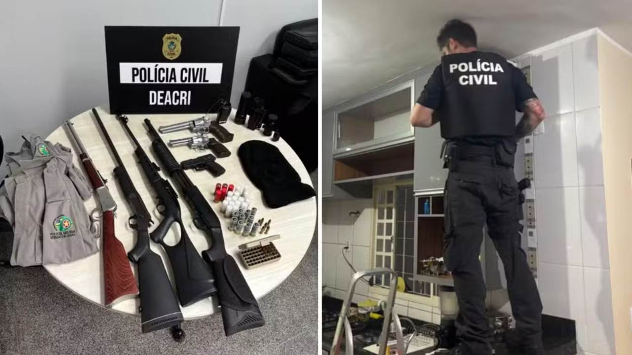 Armas, munição e farda da PM foram apreendidas